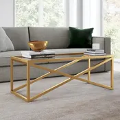 Blackened Bronze / Brass X-Base Glass Coffee Table