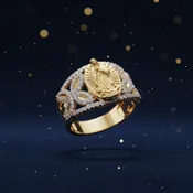 10K Two-Tone Gold Virgin Mary Ring with Diamond Pavé Band, 0.33 CTW