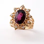 Rose Gold Ring with Diamonds Rhodolite
