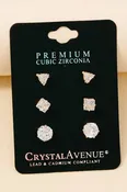 3Pc Mixed Cubic Zirconia Stud Earrings Set