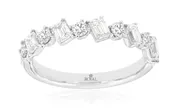 14k white gold alternating emerald cut and round diamond band