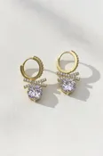 14K Gold Dipped Large CZ Dangling Stone with CZ Studded Accent Details and Huggie Hoops