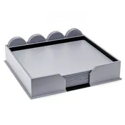 10 Seat Gray Leather Conference Room Set w/ Round Coasters, 17 x 14 Size Pads