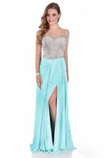 1611P0207 A Line chiffon dress beaded top with a corset back