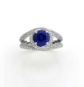 2.68ct Round Blue Sapphire in Swirly Pave Diamond Cocktail Ring