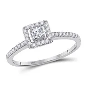10K White Gold Engagement Ring 1/4 CTTW Solitaire With Square Halo