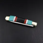 #17988 Ed Chischilly Multi Stone Inlay Double Blade Pocket Knife