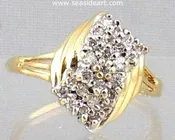 14K Yellow Gold Diamond Cluster Style  Ring