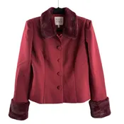 ALEXIA ADMOR Size 10 Dark Red Faux Collar Long Sleeve Polyester Blend BLAZ / JKT