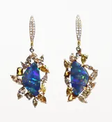 14kt Ethiopian Opal & Multi Color Diamond Earrings — Jackson Grey Jewelers