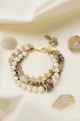 Alchemy 7.75-8.75" Freshwater Pearl, Gold Rutilated Quartz, Abalone Multistrand Bracelet