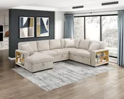 9630BE*4LC2R Sectional with Left Chaise, Pull-out Bed, Hidden Storages and Shelves, Charging Ports. By Homelegance.