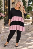 100 CP {Blush Block} Black Pink Color Block Tiered Ruffle Top EXTENDED PLUS SIZE 3X 4X 5X 6X
