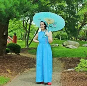 1930s Deco Beach Pyjama Jumpsuit- Berry Blue
