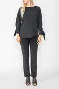 Black Asymmetrical Cut Sleeve Tie Top