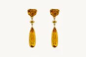 14K Yellow Gold Natural Citrine & Yellow Sapphire Drop Dangle Earrings