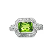 10K White Gold Peridot and Diamond Ring