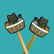 Knitting Needle Point Protectors Grey Cat Basket Yarn