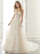 Ana – Soft Tulle A-Line Wedding Dress with Beaded Lace Appliqués by Morilee