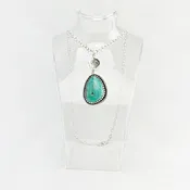 Hubei Turquoise Pendant  with a Large Concho.  20" Sterling Silver Necklace