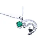 0.37 ct. Emerald Dolphin Pendant Necklace 14K White Gold