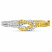 Charles Krypell 18K Yellow and White Gold Hercules Knot Diamond Bangle Bracelet