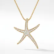 14K Gold Diamond Starfish Pendant - 1.5" Statement Piece