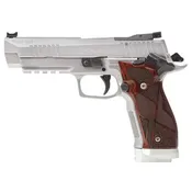 P226, 9MM, 5IN, X-FIVE, STAINLESS FINISH, SAO, WOOD GRIPS, (3) 20RD STEEL MAG, MAGWELL, CUSTOM WORKS