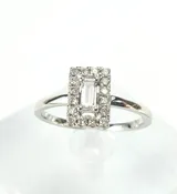 10k White Gold .27ctw Baguette Round Diamond Halo Engagement Style Ring 6''