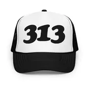 313 Foam Trucker Hat - Embroidered - Black and White - Embroidered with Black