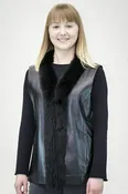 Black Cabretta Lamb 25” Leather Vest with Black Fox Tuxedo Trim
