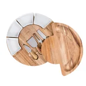 Acacia Charcuterie Cutting Board Set w/4 Ceramic Serving Bowls + 4 Utensils