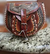 SKU: 1001 Mexican Aztec Leather Crossbody Bag.