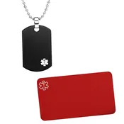 Black Medical Dog Tag Necklace plus Engraved Wallet Card-AA3218CC