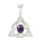 Starborn Amethyst Cabochon Triquetra Pendant in Sterling Silver