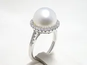 AKOYA PEARL HALO DIAMOND RING IN 14 18 KARAT WHITE GOLD