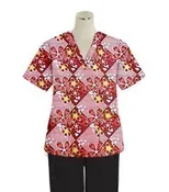 Brown Flowers With Yellow Filling Print Scrub Set 4 Pockets Ladies Half Sleeves (2 Pockets Top and 2 Pockets Pant)