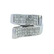 14K White Gold Invisible Set Diamond Bypass Ring Size 8.0