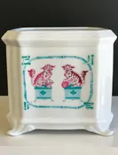 7" FOO DOGS SQUARE PLANTER, WHITE