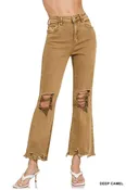 Acid Washed Distressed High Waist Straight Pants #S374