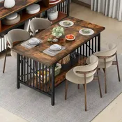 70-Inch Large Kitchen Dining Table for 6-8 People, Farmhouse Industrial Kitchen Table with Storage Shelf
