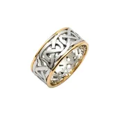 10.5 mm Men's Celtic Knot Wedding Ring Silver with 10K Trim — Unique Celtic Wedding Rings — Unique Celtic Wedding Rings