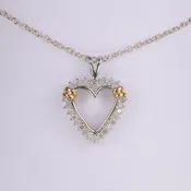 10K White and Yellow Gold Diamond Heart Pendant