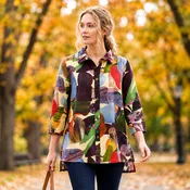 Tencel Cotton Wire Collar Printed Shirt | Abstract Multicolor - DP34-876