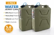2 Pack Wavian 22L 5.8 Gallon Water Can Green BPA Free Food Grade w/ Spout