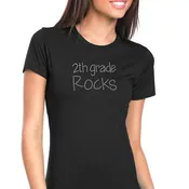 Womens T-Shirt Bling Black Fitted Tee 2nd Grade Rocks School