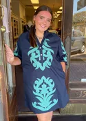 Baroque Floral Applique Shift Dress/Plus