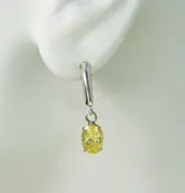 14K White Gold Golden Topaz Oval Drop Gemstone Leverback Dangle Earrings,Yellow