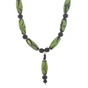 African Green with black glass beads spaced with obsian beaded Necklace