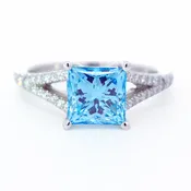 Fancy Vivid Blue 2.07 Carat Princess Diamond Split Shank Engagement Ring 2.25 CTW in Platinum